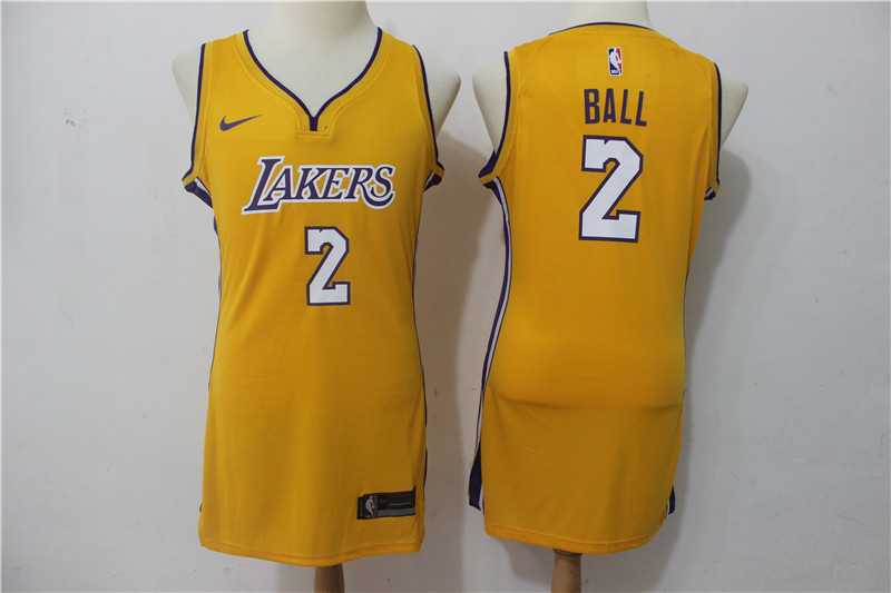 Women Nike Lakers #2 Lonzo Ball Yellow Swingman Jersey